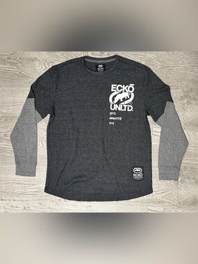 Ecko Unlimited Men’s Charcoal Graphic Thermal Long Sleeve Shirt